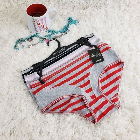 Lady Princess CHEEKY LARGE Multicolor 3 pack striped bikini Intimates - Picture 1 of 6